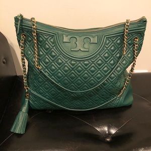 Authentic Tory Burch Green Marion Quilted Bag